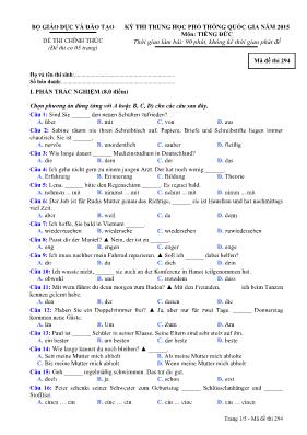 Kỳ thi trung học phổ thông quốc gia năm 2015 môn Tiếng Đức - Mã đề thi 294
